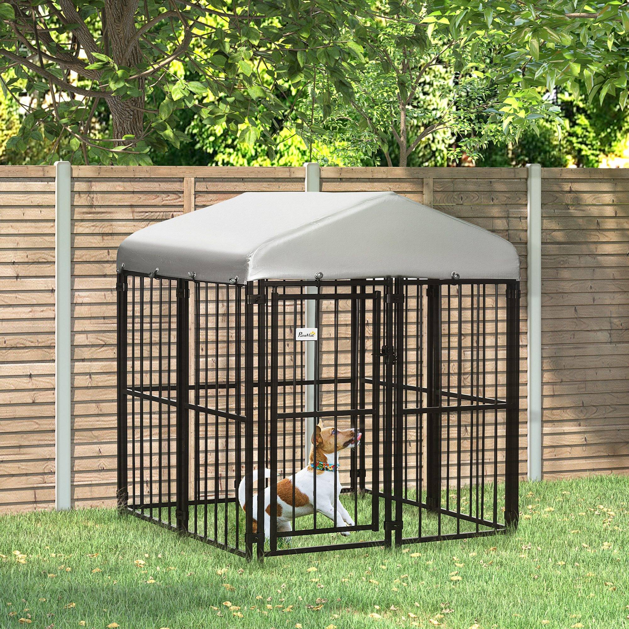 Enclos pour chiens de petite et moyenne taille, poules et canards avec toit, 122 x 122 x 13 cm - Image 3
