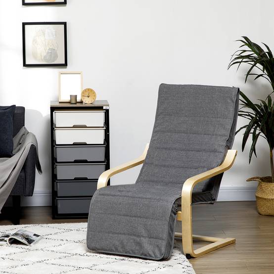 Fauteuil d'appoint inclinable avec repose-pieds réglable, structure en bois de bouleau, jusqu'à 120 kg, 66,5 x 94 x 100 cm, gris - Image 4