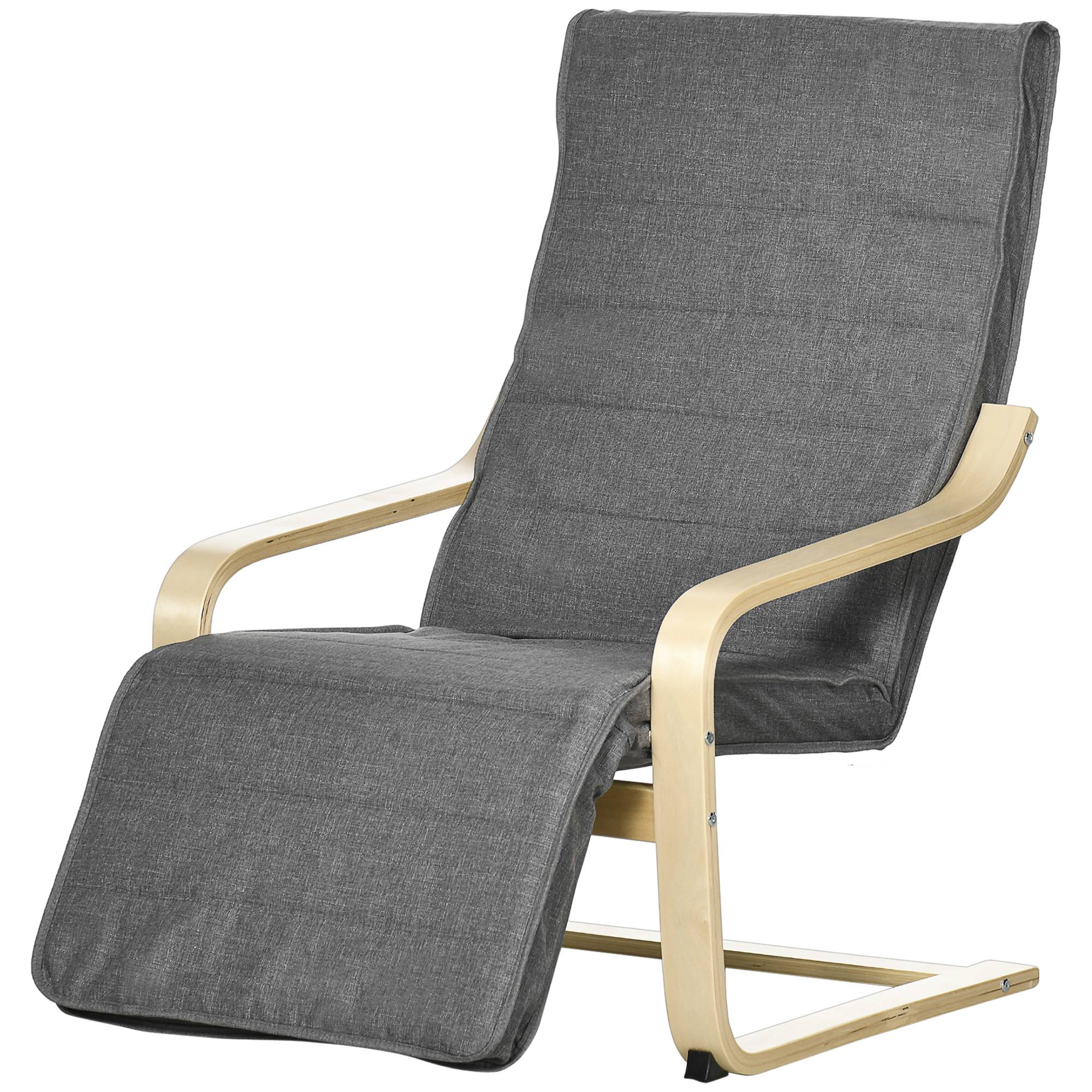 Fauteuil d'appoint inclinable avec repose-pieds réglable, structure en bois de bouleau, jusqu'à 120 kg, 66,5 x 94 x 100 cm, gris - Image 2