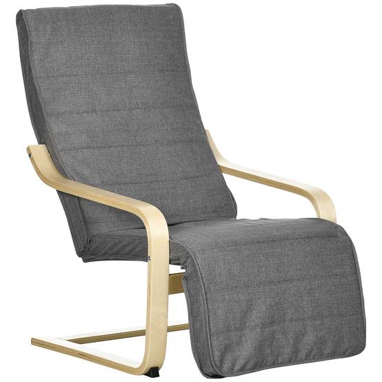 Fauteuil d'appoint inclinable avec repose-pieds réglable, structure en bois de bouleau, jusqu'à 120 kg, 66,5 x 94 x 100 cm, gris - Image 1