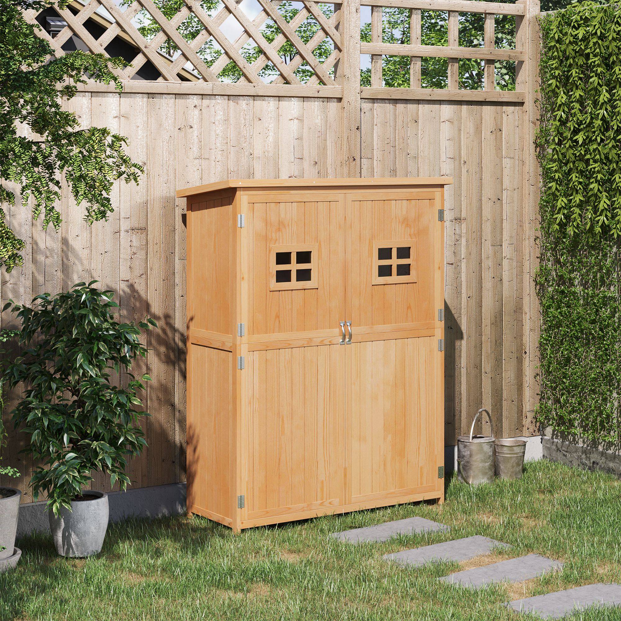 Abri de jardin en bois avec double porte, étagères et fenêtres, 127,5 x 50 x 164 cm - Image 3