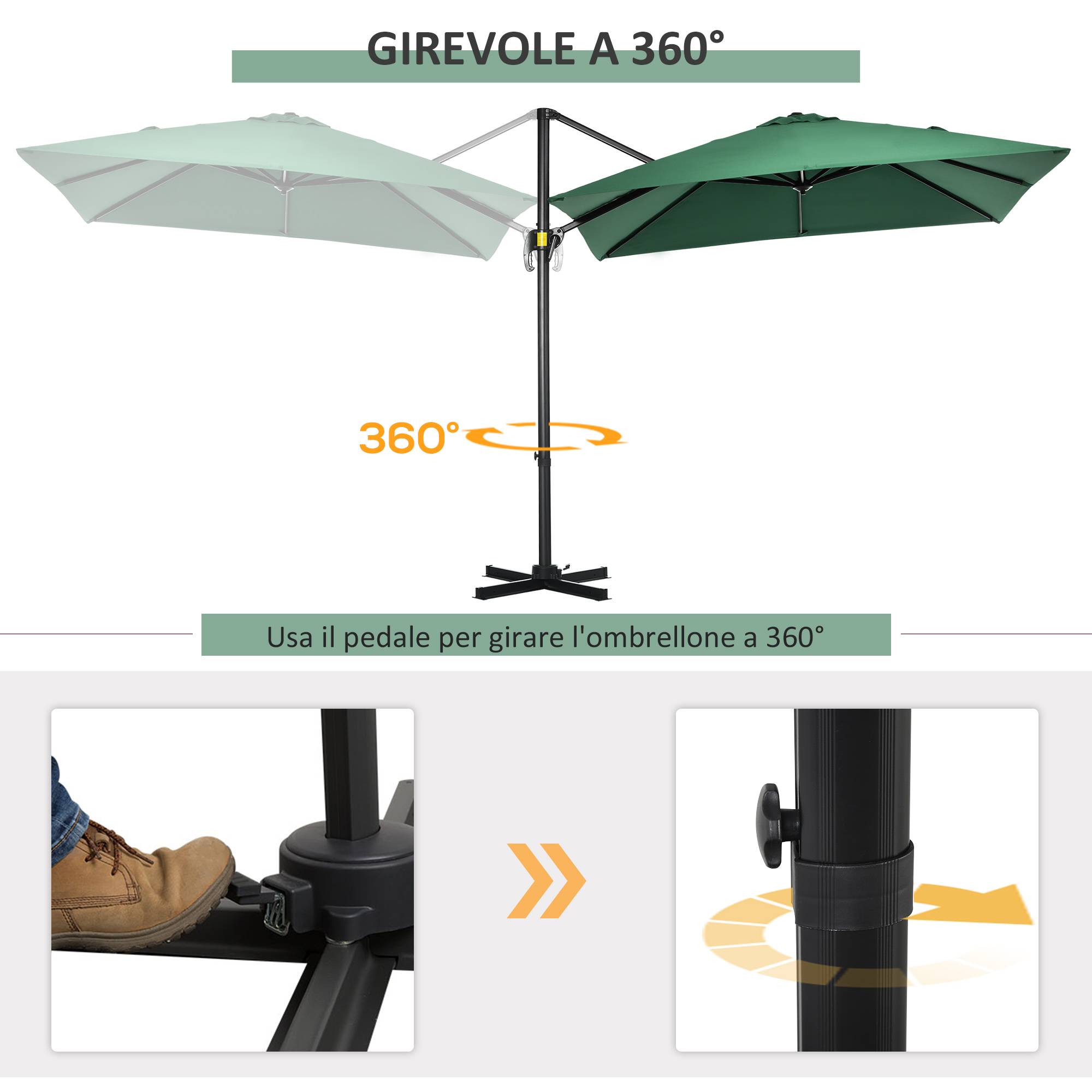 ComfortXL - Parasol déporté aluminium robuste jardin orientable 360° 2.5x2.5m vert - ComfortXL Outdoor Living - Image 6