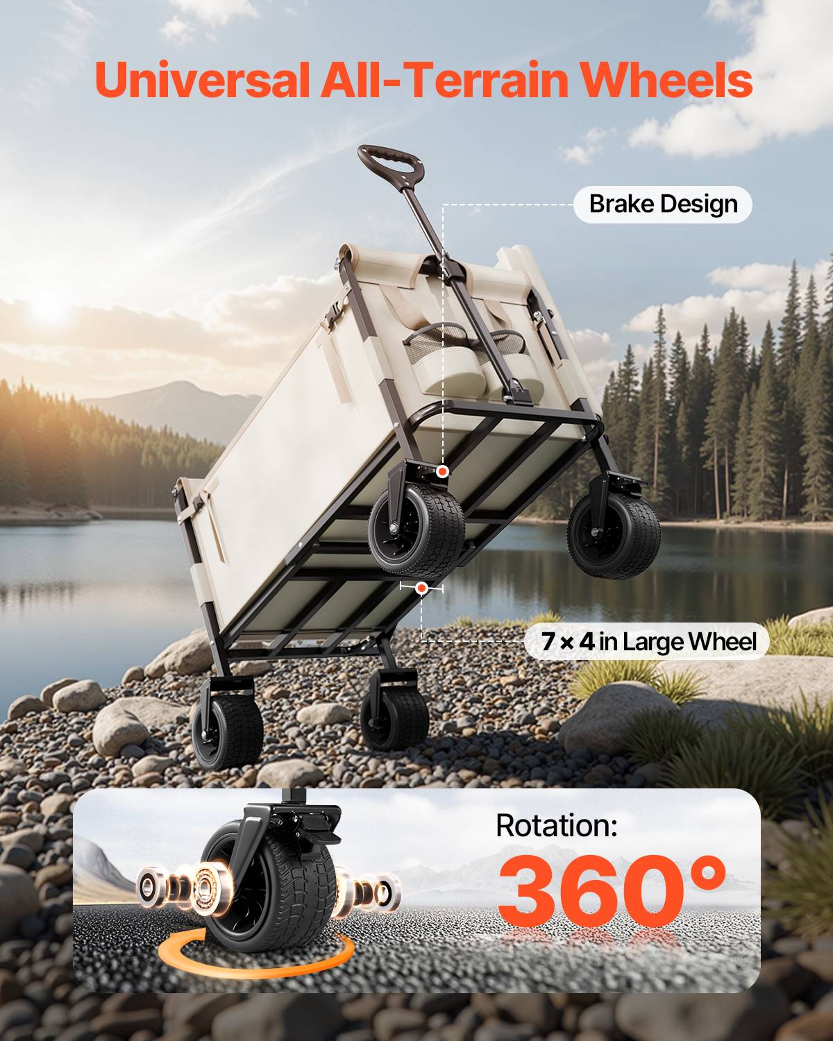 VEVOR Chariot jardin pliable 220L convertible banc, cap.249kg, poignée régl., extérieur/camping. - Image 6