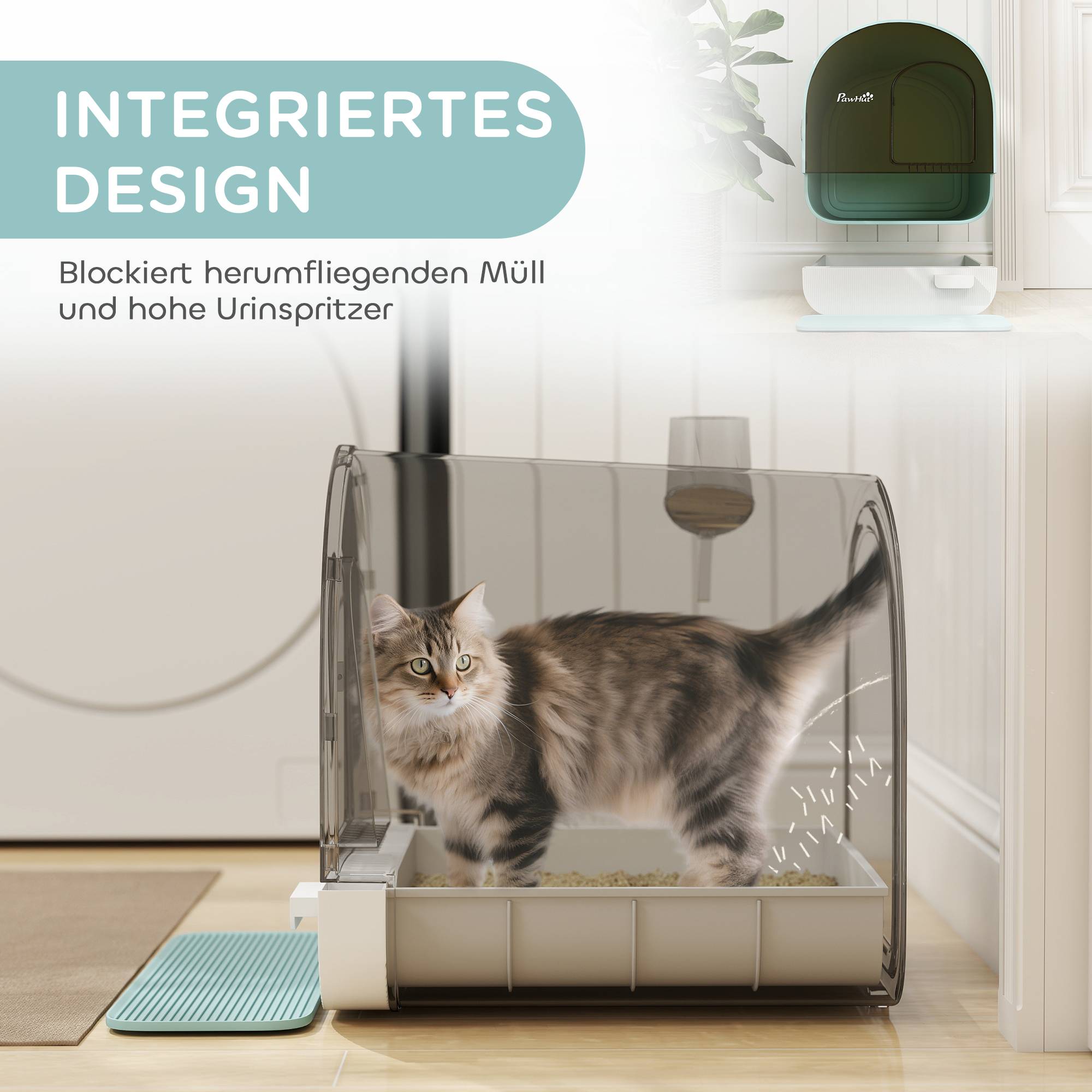 Bac à litière pour chat avec couvercle, pelle à litière, tapis de litière, vert, 43 x 44 x 47 cm - Image 9