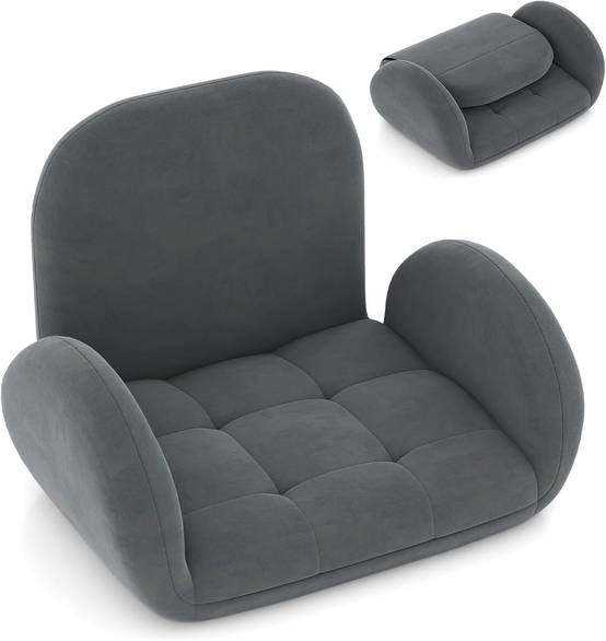Costway - COSTWAY Chaise de Jeu Pliable au Sol pour Adultes, Fauteuil de Relaxation avec Dossier et Accoudoirs Réglables, Fauteuil de Salon Inclinable, Gris - Image 1