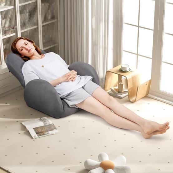 Costway - COSTWAY Chaise de Jeu Pliable au Sol pour Adultes, Fauteuil de Relaxation avec Dossier et Accoudoirs Réglables, Fauteuil de Salon Inclinable, Gris - Image 2