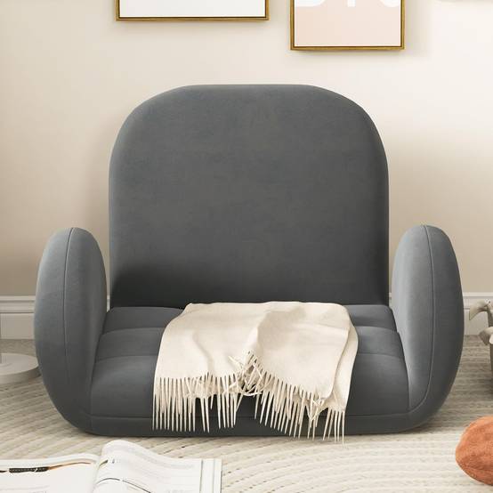 Costway - COSTWAY Chaise de Jeu Pliable au Sol pour Adultes, Fauteuil de Relaxation avec Dossier et Accoudoirs Réglables, Fauteuil de Salon Inclinable, Gris - Image 4