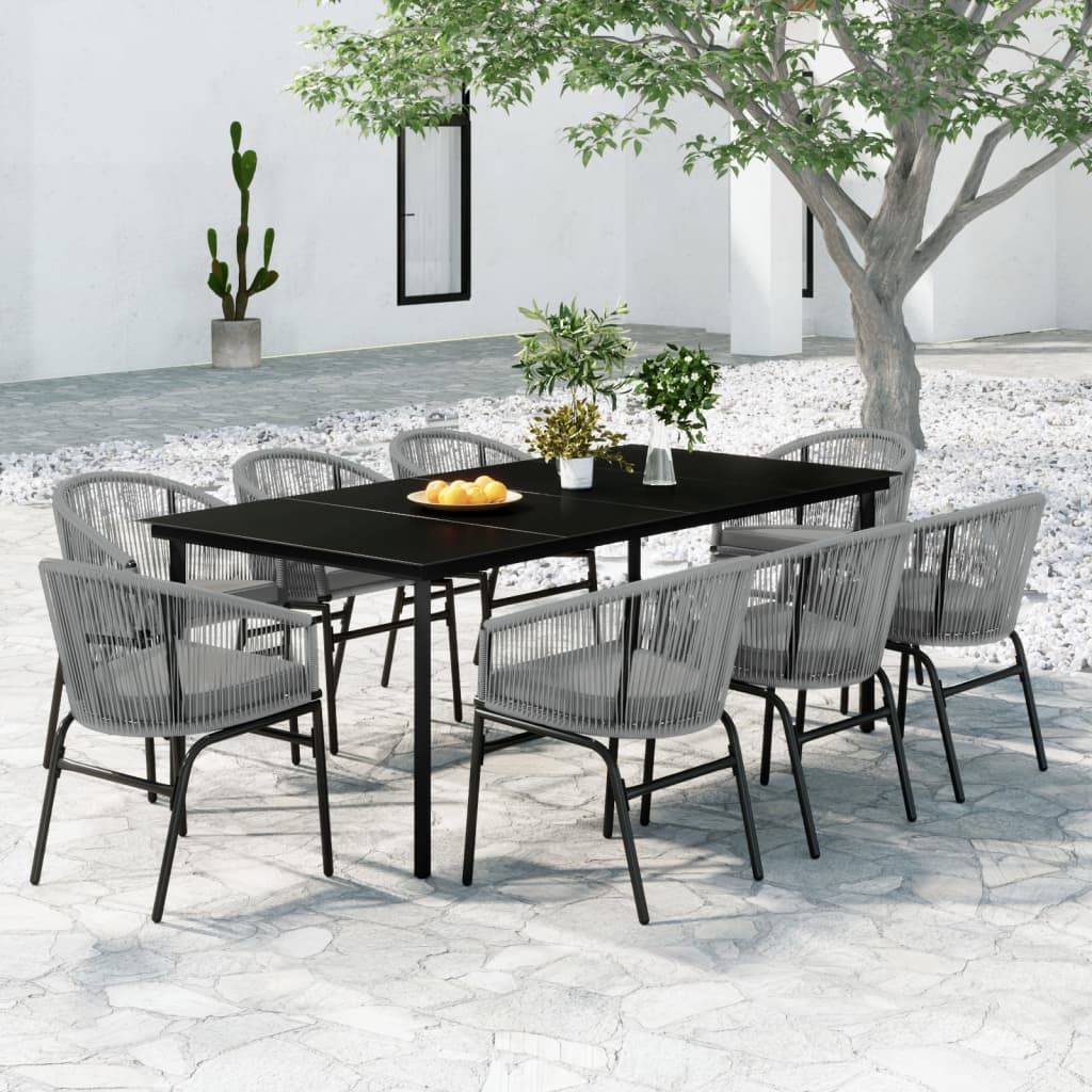 Grand Salon de Jardin 8P 200cm Rotin PVC Coussins Gris – ComfortXL Outdoor Living