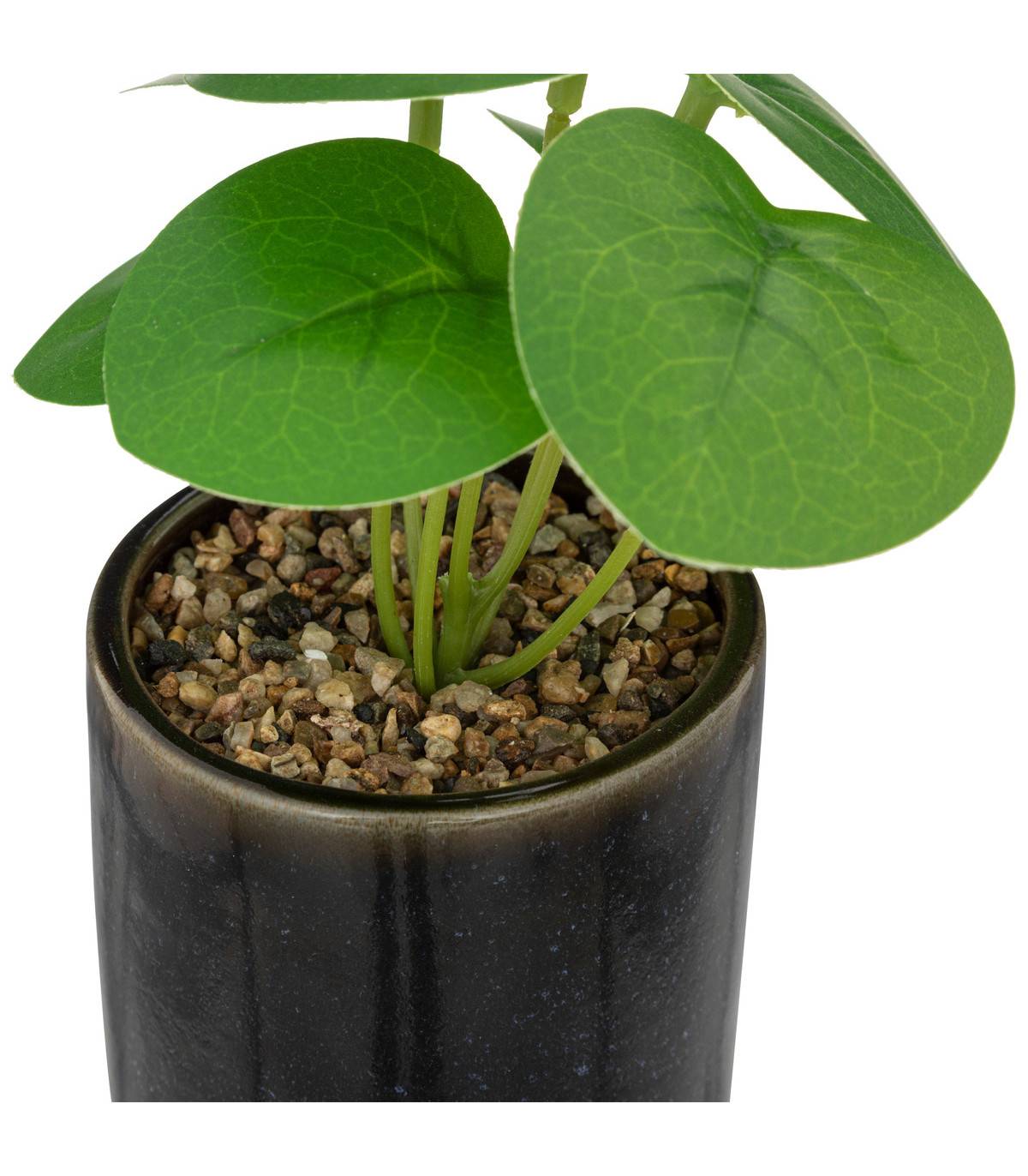 Plante verte artificielle Pot en céramique Noire émaillée H 16 cm - Image 2