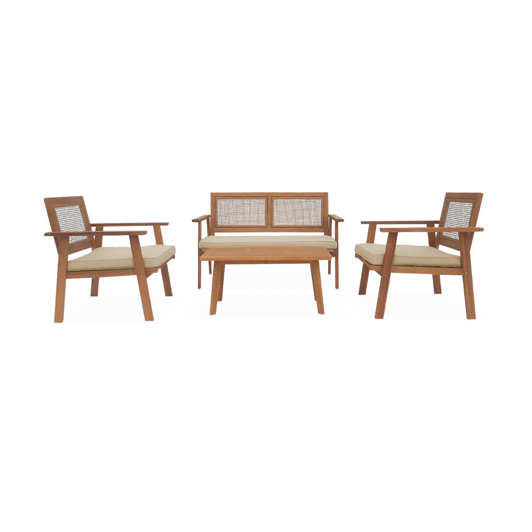sweeek - Salon de jardin. Bohémia. cannage carré. canapé 2 places. 2 fauteuils. 1 table basse 117x64x74 cm | sweeek - Image 5