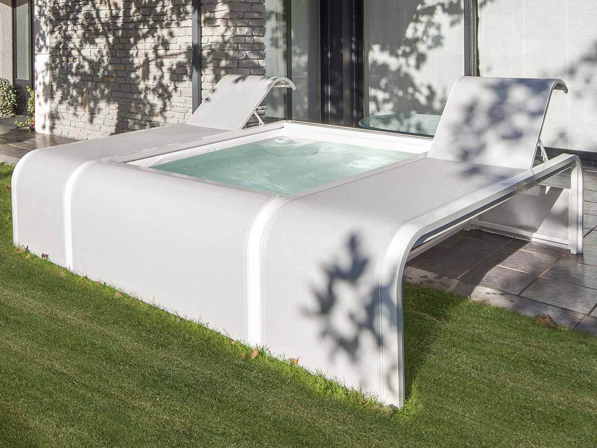 Gré - Piscine aluminium blanc Mariposa rectangulaire avec 2 transats intégrés + aspirateur offert - Gré - Image 9