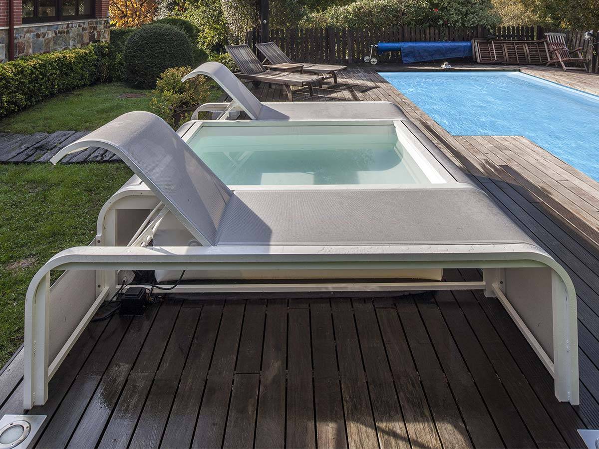 Gré - Piscine aluminium blanc Mariposa rectangulaire avec 2 transats intégrés + aspirateur offert - Gré - Image 3