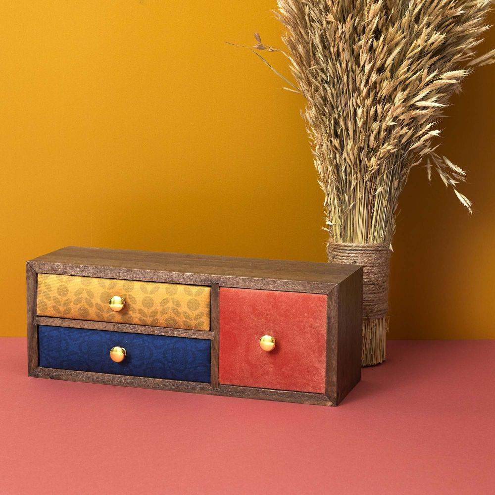 The Home Deco Factory - Petit rangement 3 tiroirs en velours coloré - Image 2
