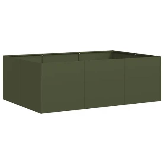 Jardinière rectangulaire extérieure moderne fond ouvert 120 x 80 x 40 cm en acier vert olive - Image 1