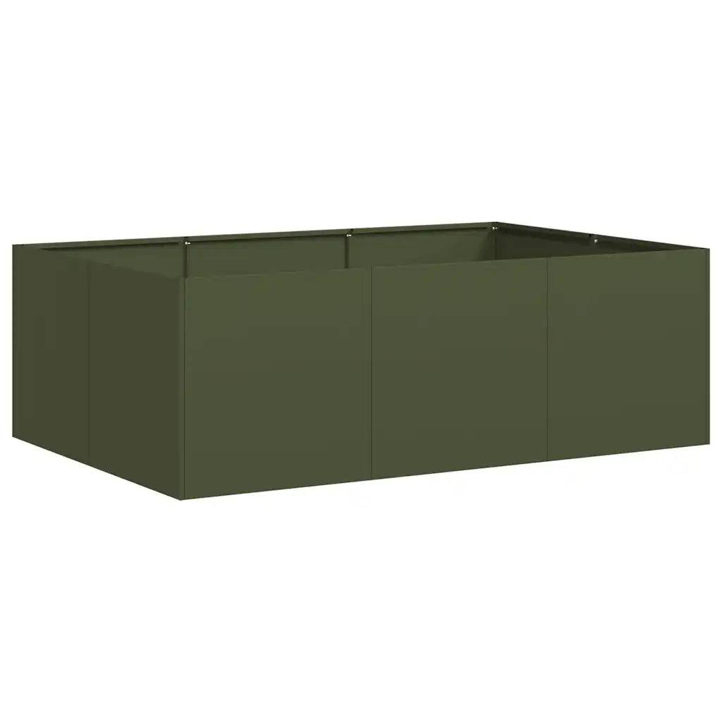 Jardinière rectangulaire extérieure moderne fond ouvert 120 x 80 x 40 cm en acier vert olive - Image 1