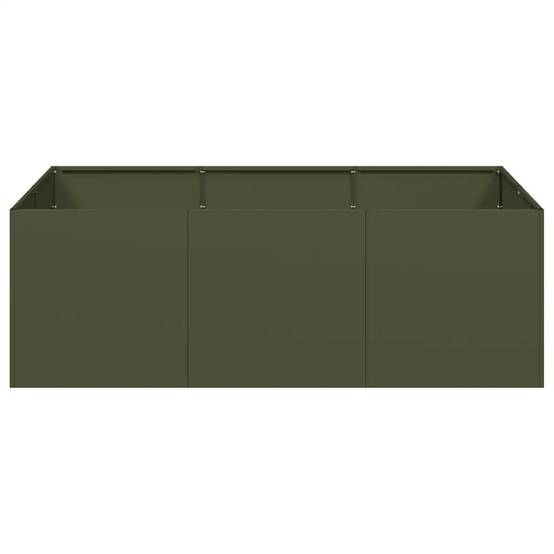 Jardinière rectangulaire extérieure moderne fond ouvert 120 x 80 x 40 cm en acier vert olive - Image 2