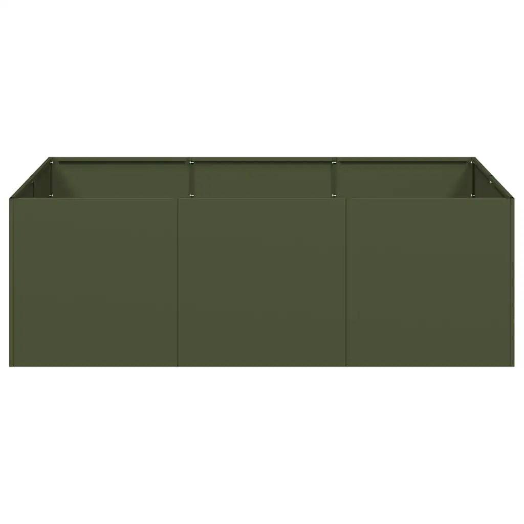 Jardinière rectangulaire extérieure moderne fond ouvert 120 x 80 x 40 cm en acier vert olive - Image 2