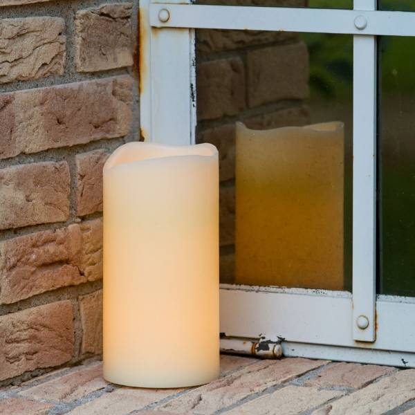 Bougie en cire naturelle Ivoire à piles 2 LED blanc chaud effet flamme H20cm L10cm Timer Lotti - Image 9