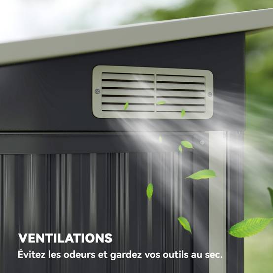 Sans Marque - Abri de jardin en métal cabane jardin extérieure triple porte verrouillable toit incliné aérations 234x132x185cm gris - Image 9