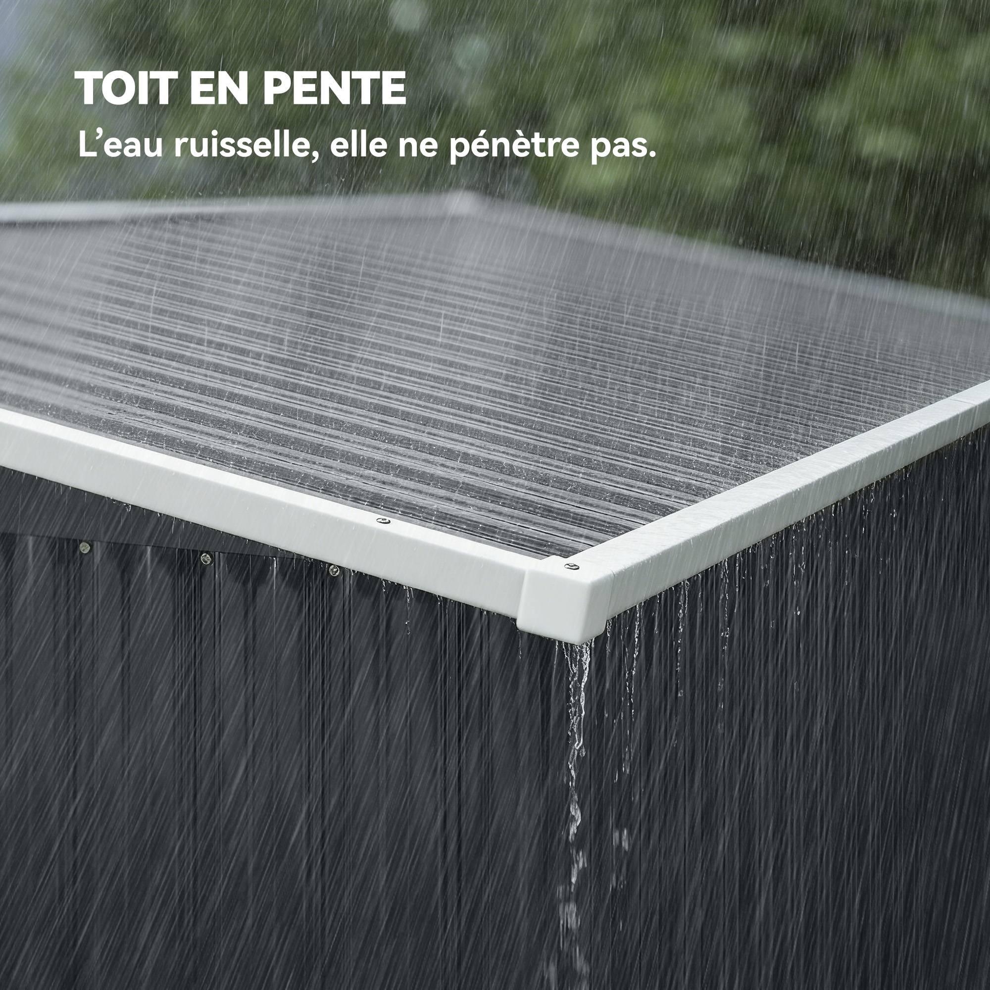 Sans Marque - Abri de jardin en métal cabane jardin extérieure triple porte verrouillable toit incliné aérations 234x132x185cm gris - Image 8