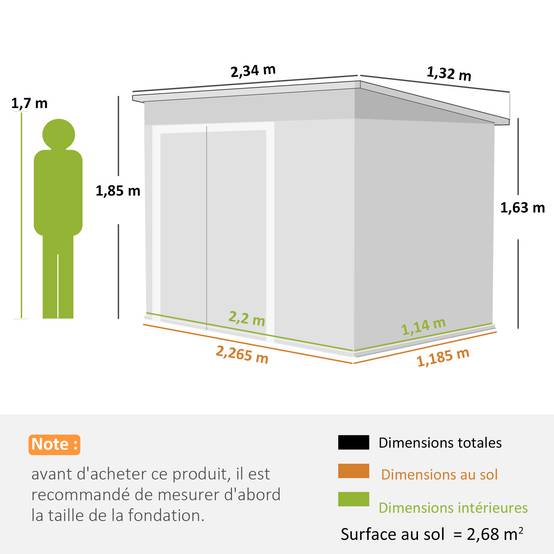 Sans Marque - Abri de jardin en métal cabane jardin extérieure triple porte verrouillable toit incliné aérations 234x132x185cm gris - Image 5
