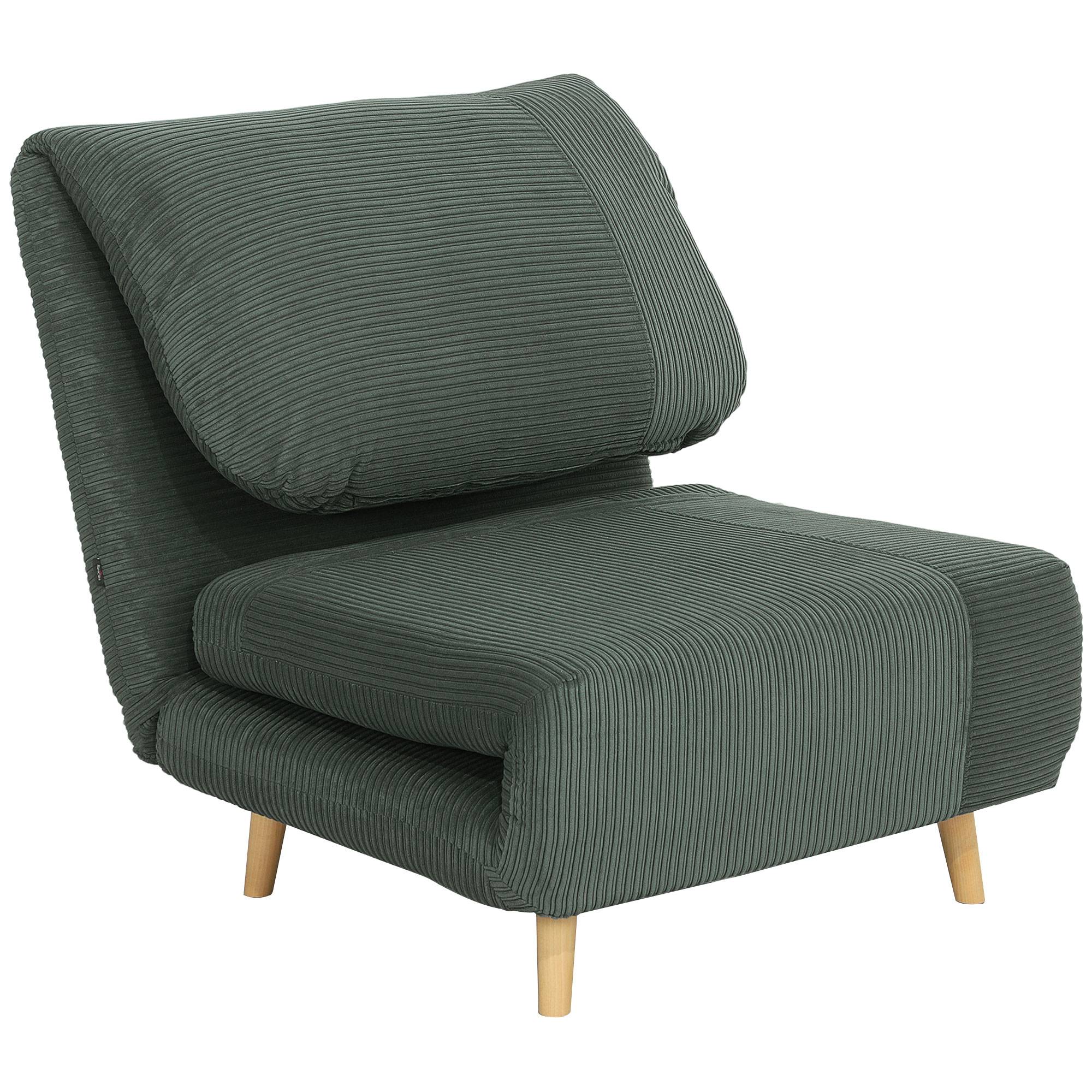 Fauteuil convertible 2 en 1 avec lit d'appoint, appui-tête réglable, aspect velours côtelé, 82 cm x 87 cm x 89 cm, vert - Image 1