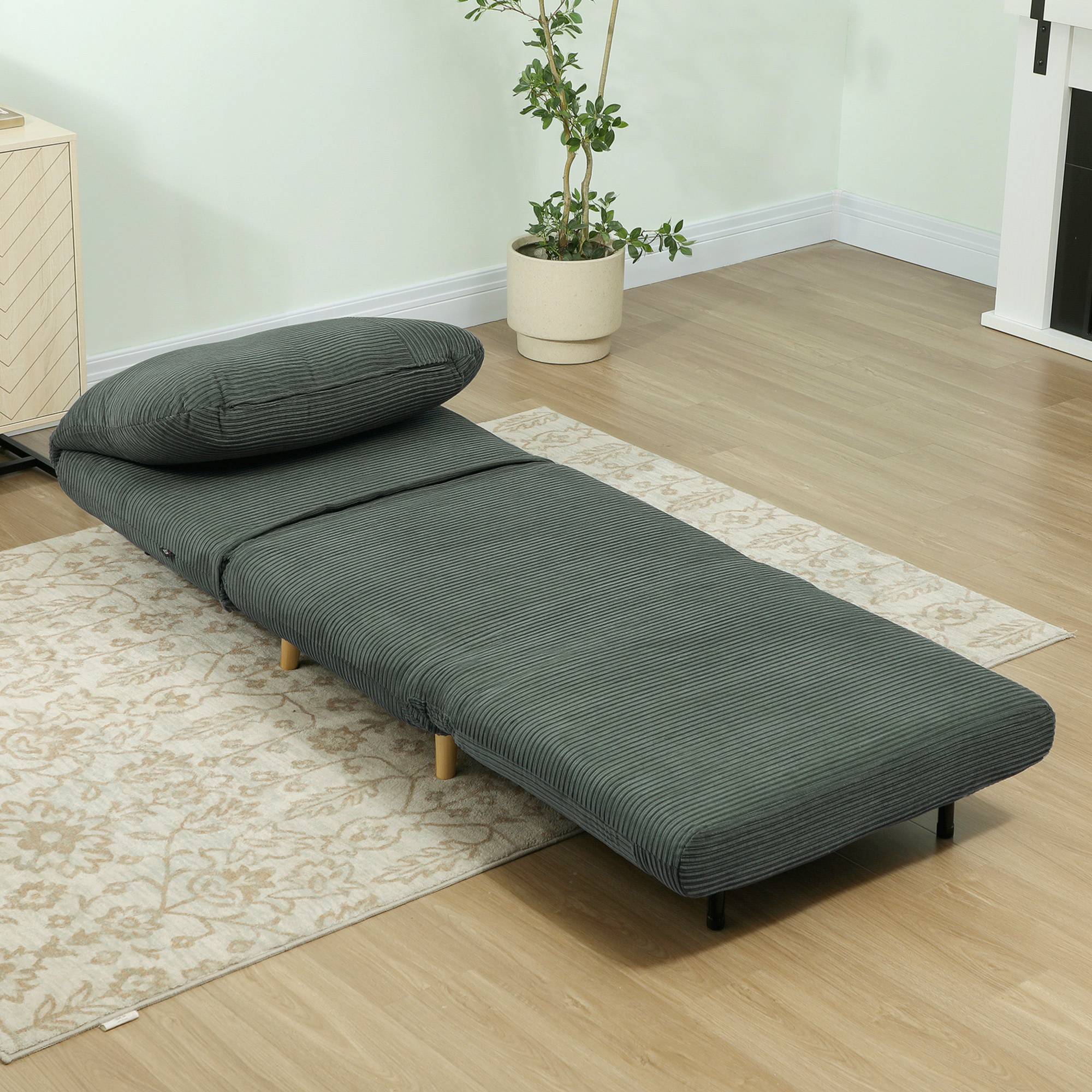 Fauteuil convertible 2 en 1 avec lit d'appoint, appui-tête réglable, aspect velours côtelé, 82 cm x 87 cm x 89 cm, vert - Image 4