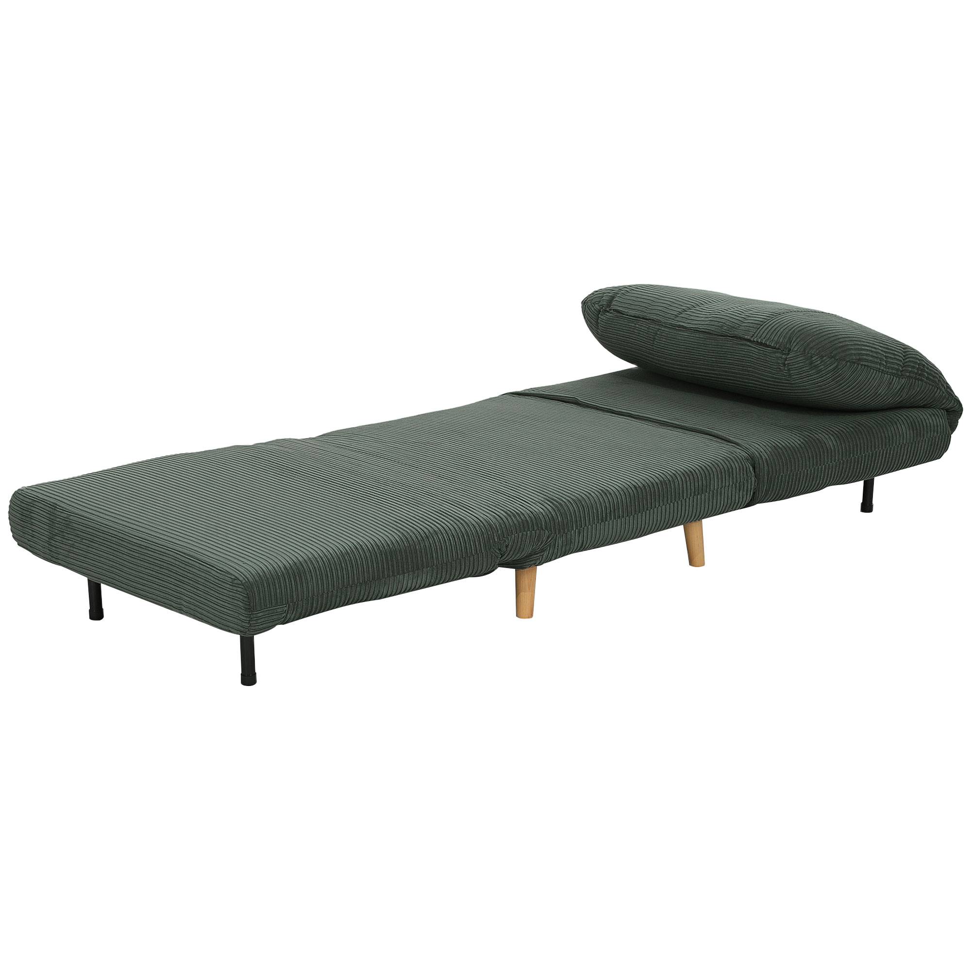 Fauteuil convertible 2 en 1 avec lit d'appoint, appui-tête réglable, aspect velours côtelé, 82 cm x 87 cm x 89 cm, vert - Image 2