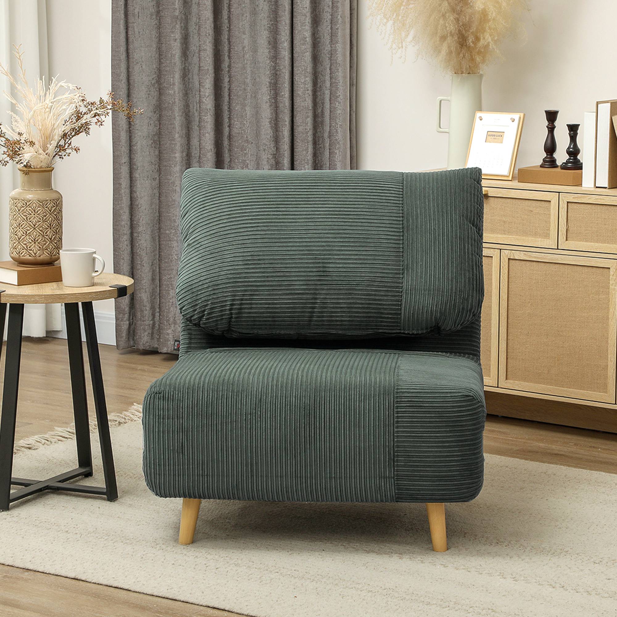 Fauteuil convertible 2 en 1 avec lit d'appoint, appui-tête réglable, aspect velours côtelé, 82 cm x 87 cm x 89 cm, vert - Image 9