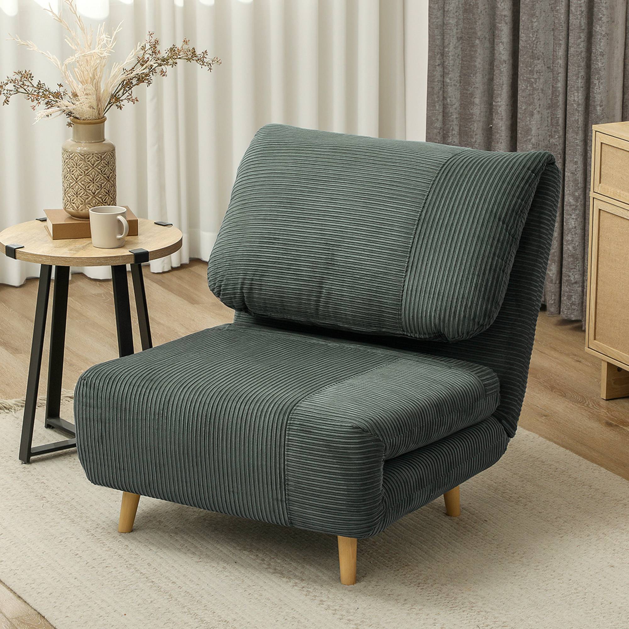 Fauteuil convertible 2 en 1 avec lit d'appoint, appui-tête réglable, aspect velours côtelé, 82 cm x 87 cm x 89 cm, vert - Image 3