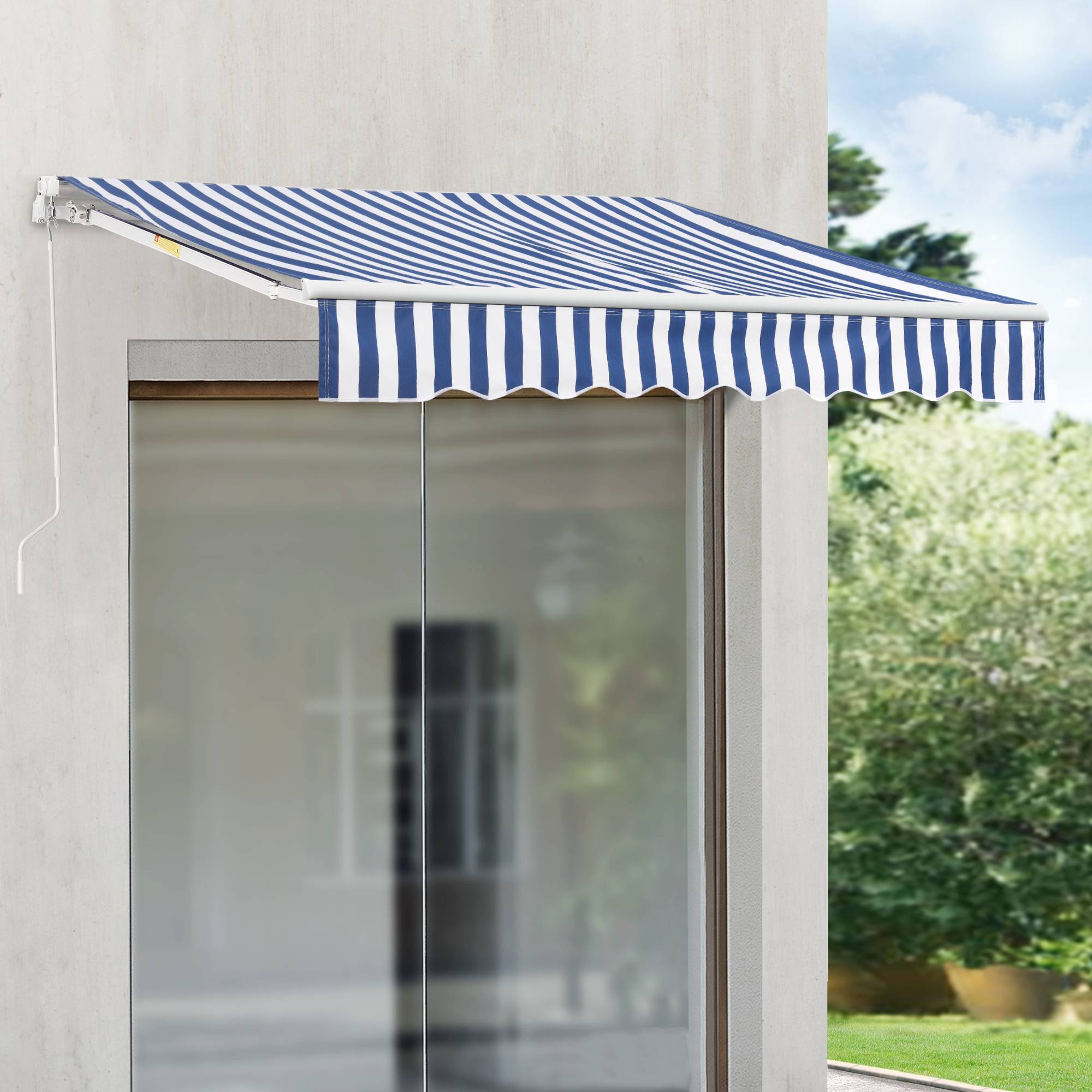 Store Banne Bitonto avec Manivelle 300 x 250 cm Bleu Blanc [en.casa] - Image 3