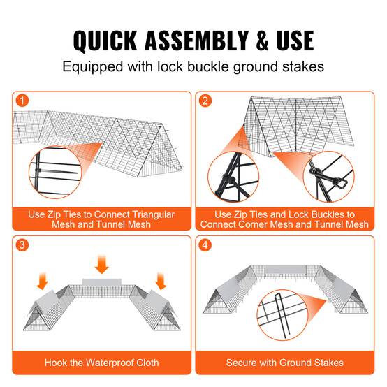 VEVOR Enclos poulailler, 600x400x61,5 cm, tunnels, portable. Cadres angle, pour poulets, canards, lapins. - Image 4