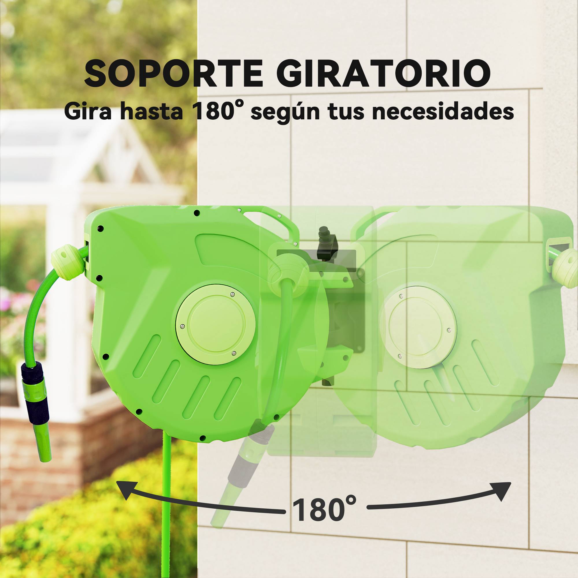 ComfortXL - Dévidoir mural automatique en PP tuyau 15 m pour jardin grande portée orientable 180° - ComfortXL Outdoor Living - Image 6