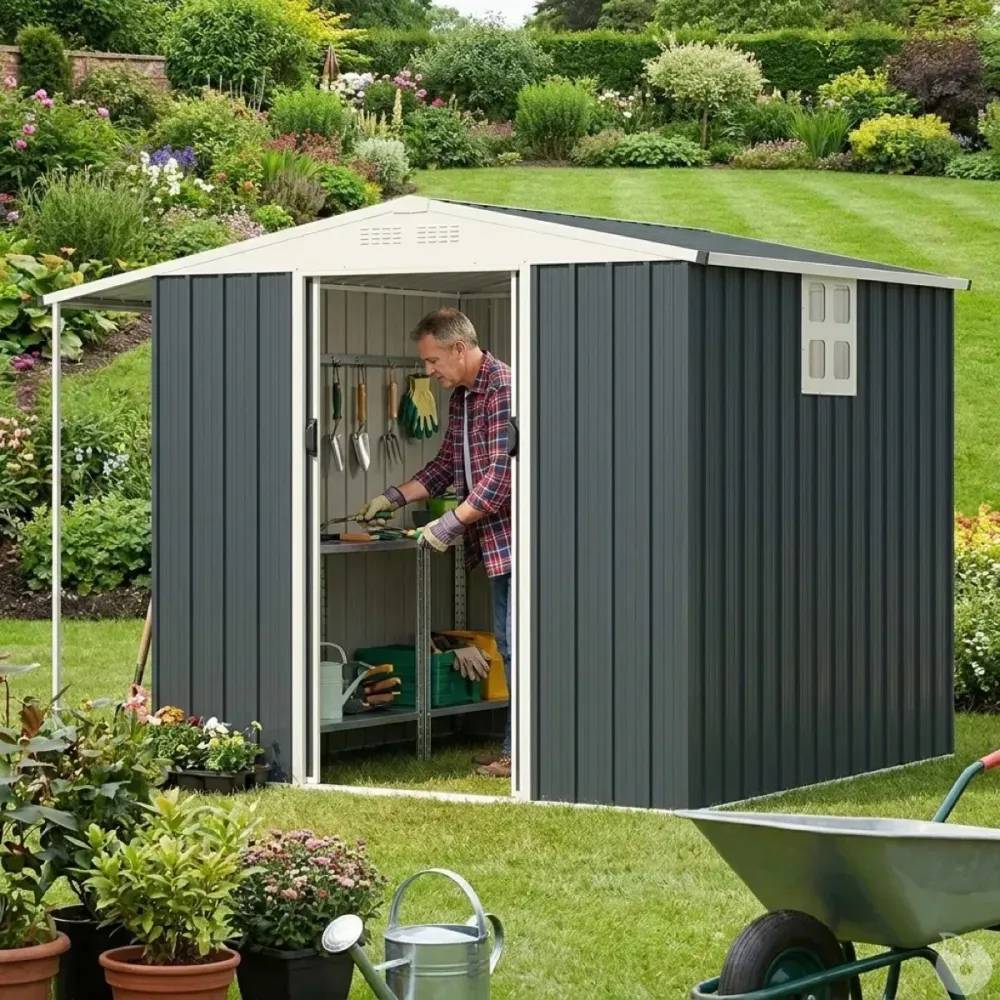 Abri de jardin Argence en acier avec carport - 2 Portes coulissantes 1,28m² - Image 9