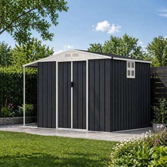 Abri de jardin Argence en acier avec carport - 2 Portes coulissantes 1,28m² - Image 1