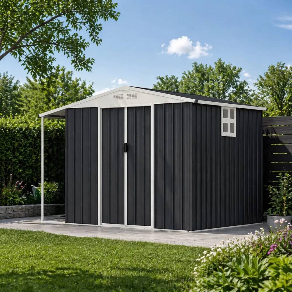 Abri de jardin Argence en acier avec carport - 2 Portes coulissantes 1,28m² - Image 1