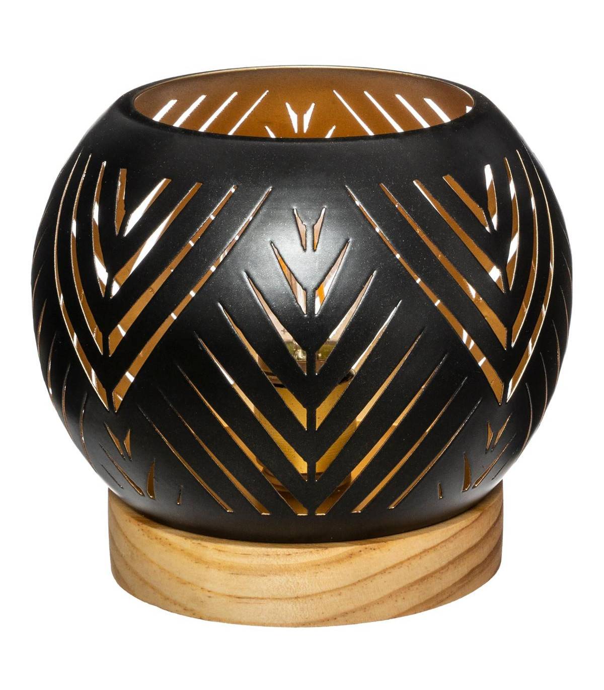 Photophore Boule LED en Bois et Métal - Image 1