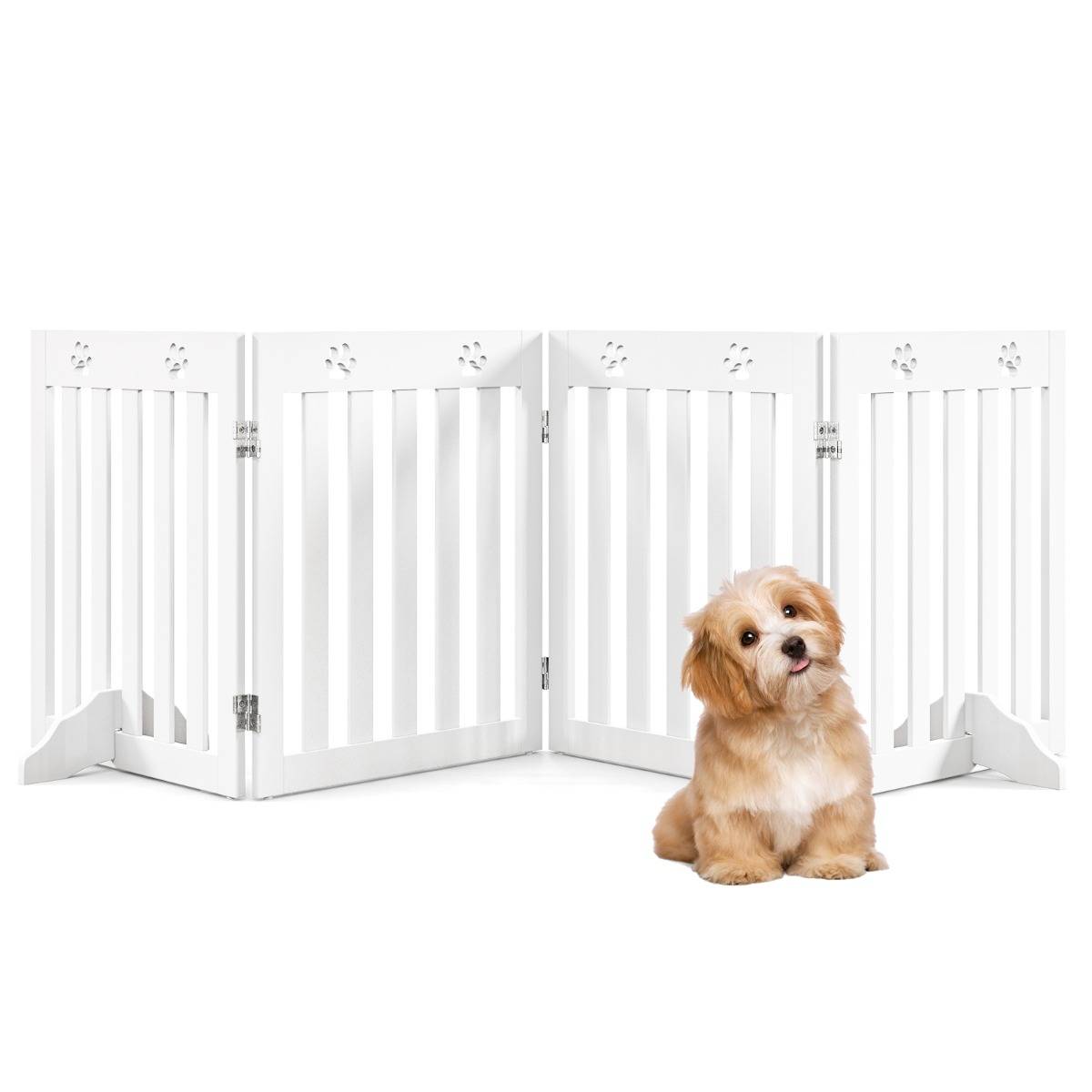 Maison Chic - Barrière de Sécurité en Bois pour Chiens avec Charnières Flexibles à 360° et 4 Panneux 60CM Blanc