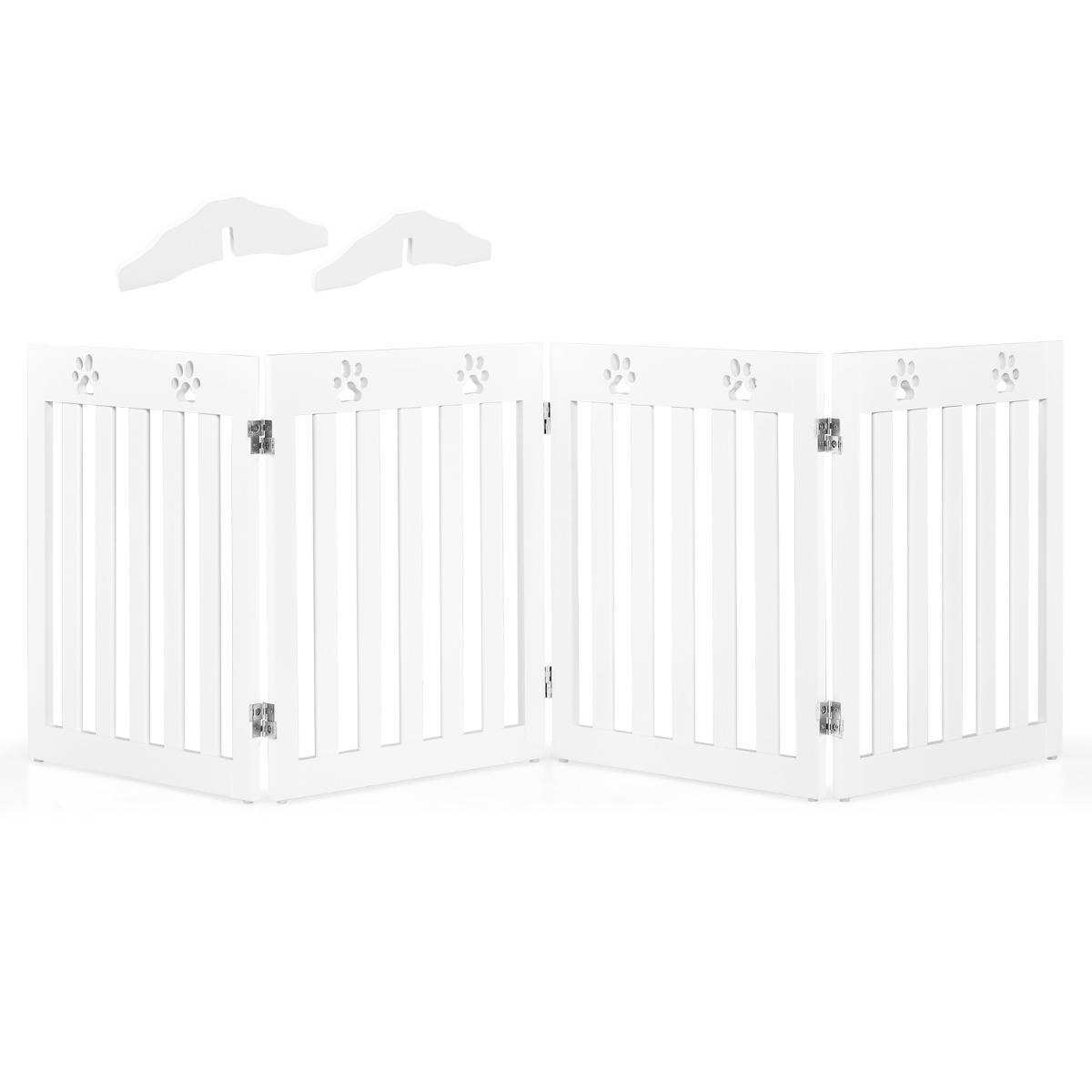 Barrière de Sécurité en Bois pour Chiens avec Charnières Flexibles à 360° et 4 Panneux 60CM Blanc - Image 7
