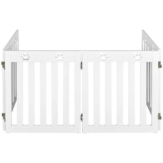 Barrière de Sécurité en Bois pour Chiens avec Charnières Flexibles à 360° et 4 Panneux 60CM Blanc - Image 8