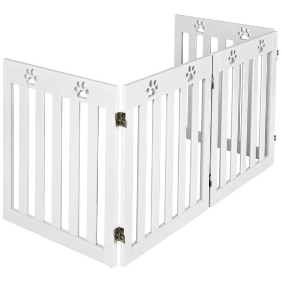 Barrière de Sécurité en Bois pour Chiens avec Charnières Flexibles à 360° et 4 Panneux 60CM Blanc - Image 9