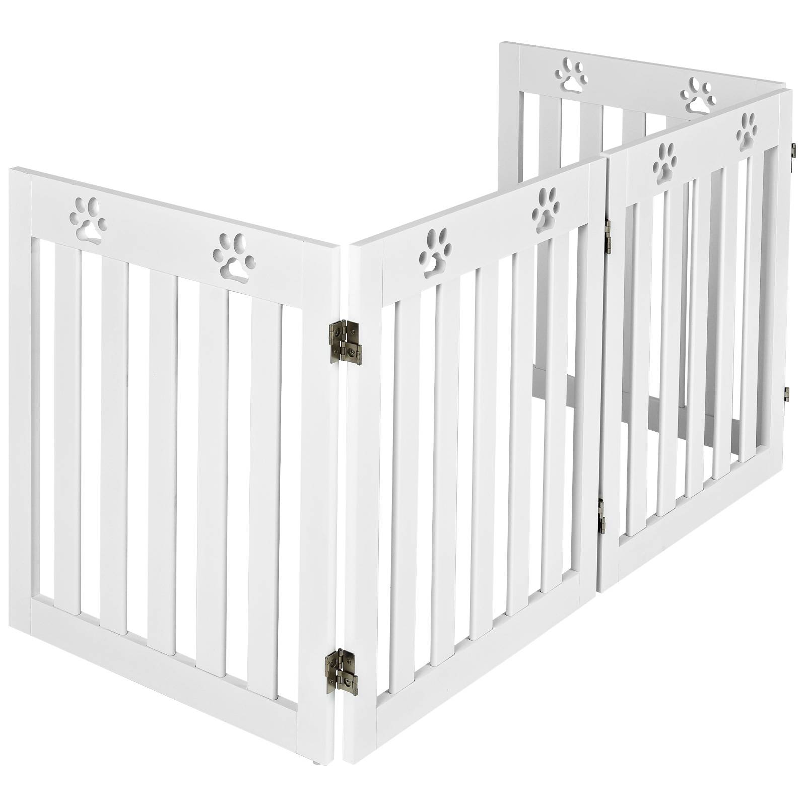 Barrière de Sécurité en Bois pour Chiens avec Charnières Flexibles à 360° et 4 Panneux 60CM Blanc - Image 9