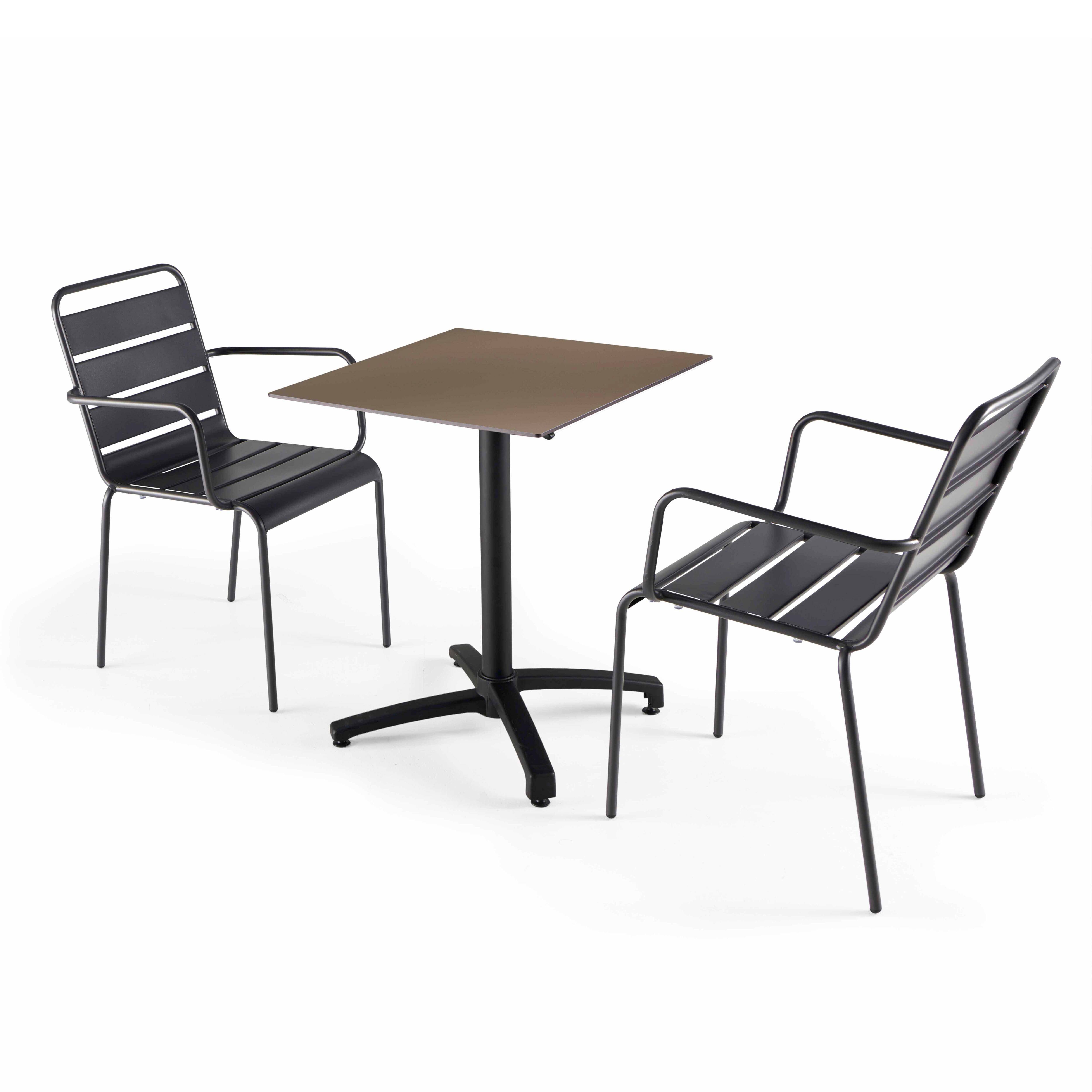 Oviala - Ensemble table de terrasse stratifié et 2 fauteuils en métal gris - Oviala - Image 1
