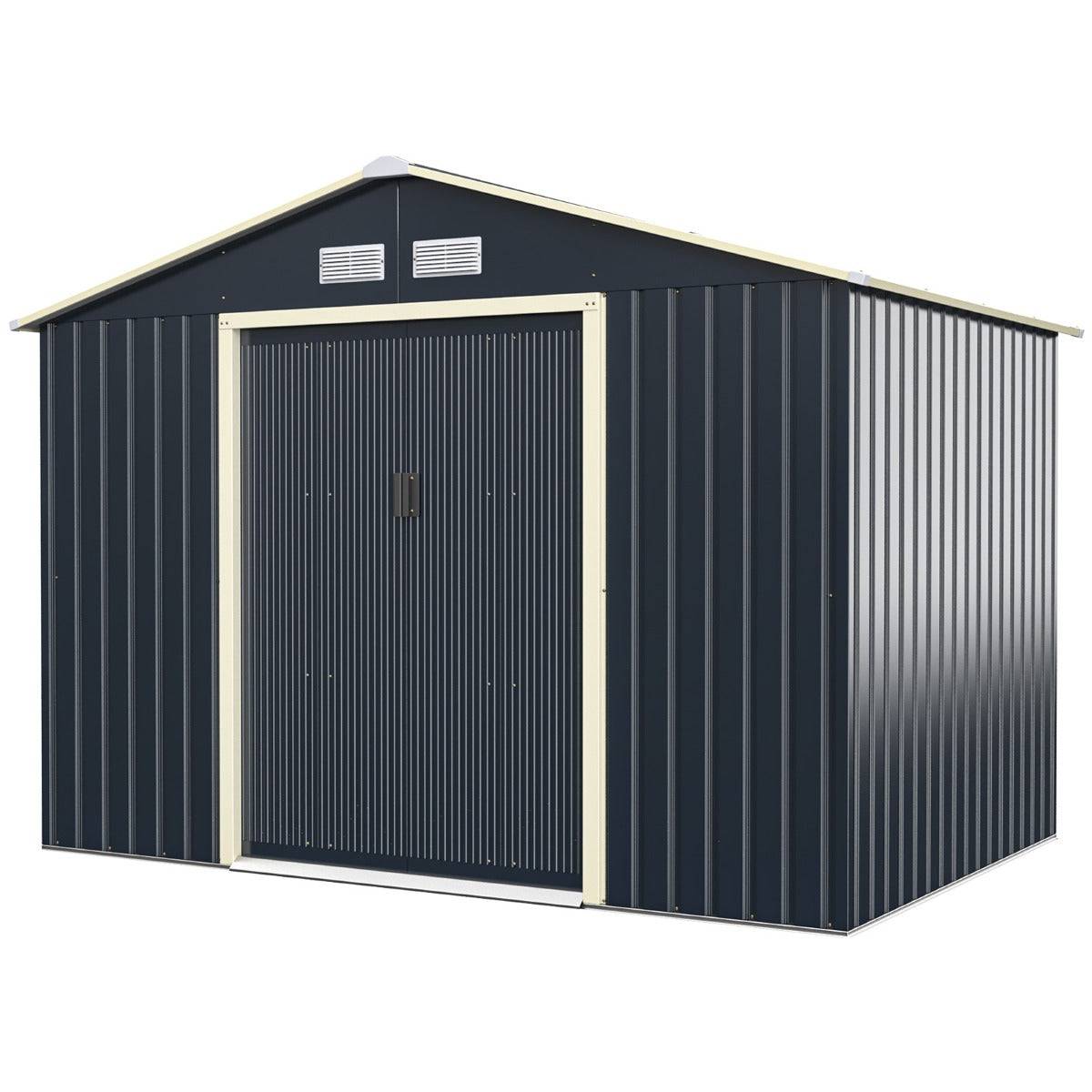 Helloshop26 - Abri de jardin en métal 5,29 ㎡ 277 x 191 x 202 cm avec 2 portes coulissantes verrouillables 4 trous d’aération pour vélo gris - Image 1