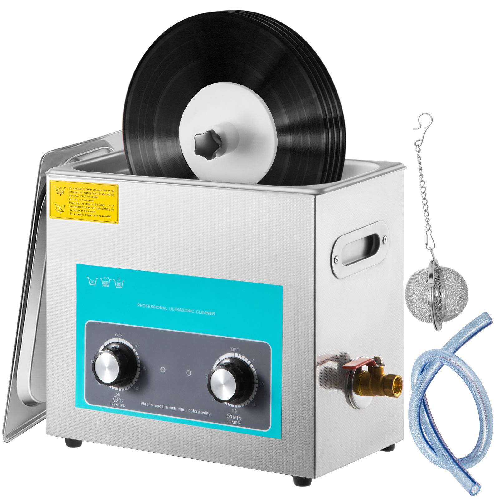 VEVOR Nettoyeur ultrasons disque vinyle pro 6L, 4 disques à la fois, inox, chauffage, commande bouton. - Image 1