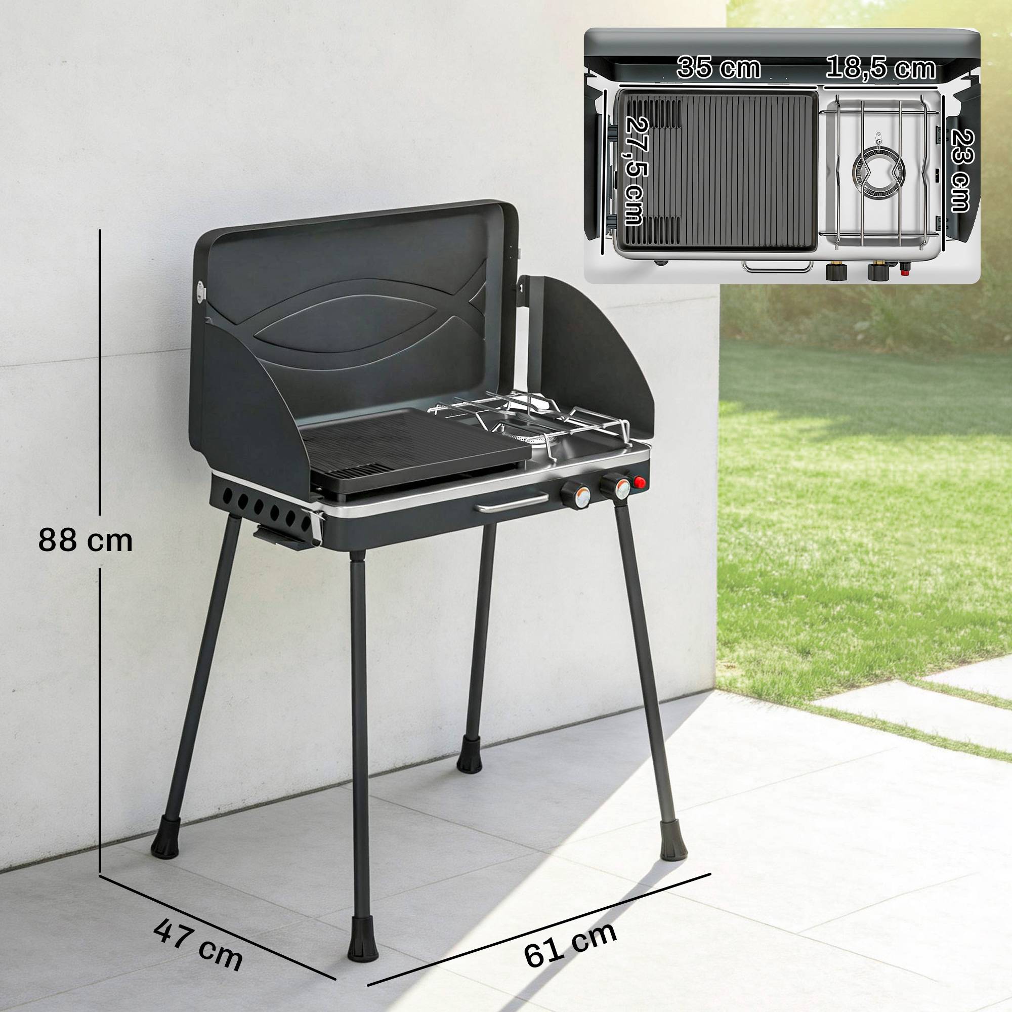Sans Marque - Barbacoa Gas Portátil 2en1 Propano 7kW de Mesa ou Pie avec Plancha Grande Patas Démontebles Negro - Image 5