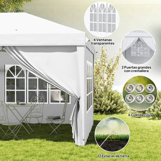 Tente pliante 5,85 x 2,95 x 2,7 m avec 4 panneaux, 4 fenêtres, 2 portes, 1 sac anti-UV et 12 trous de drainage, blanche - Image 10