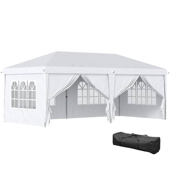 Tente pliante 5,85 x 2,95 x 2,7 m avec 4 panneaux, 4 fenêtres, 2 portes, 1 sac anti-UV et 12 trous de drainage, blanche - Image 2