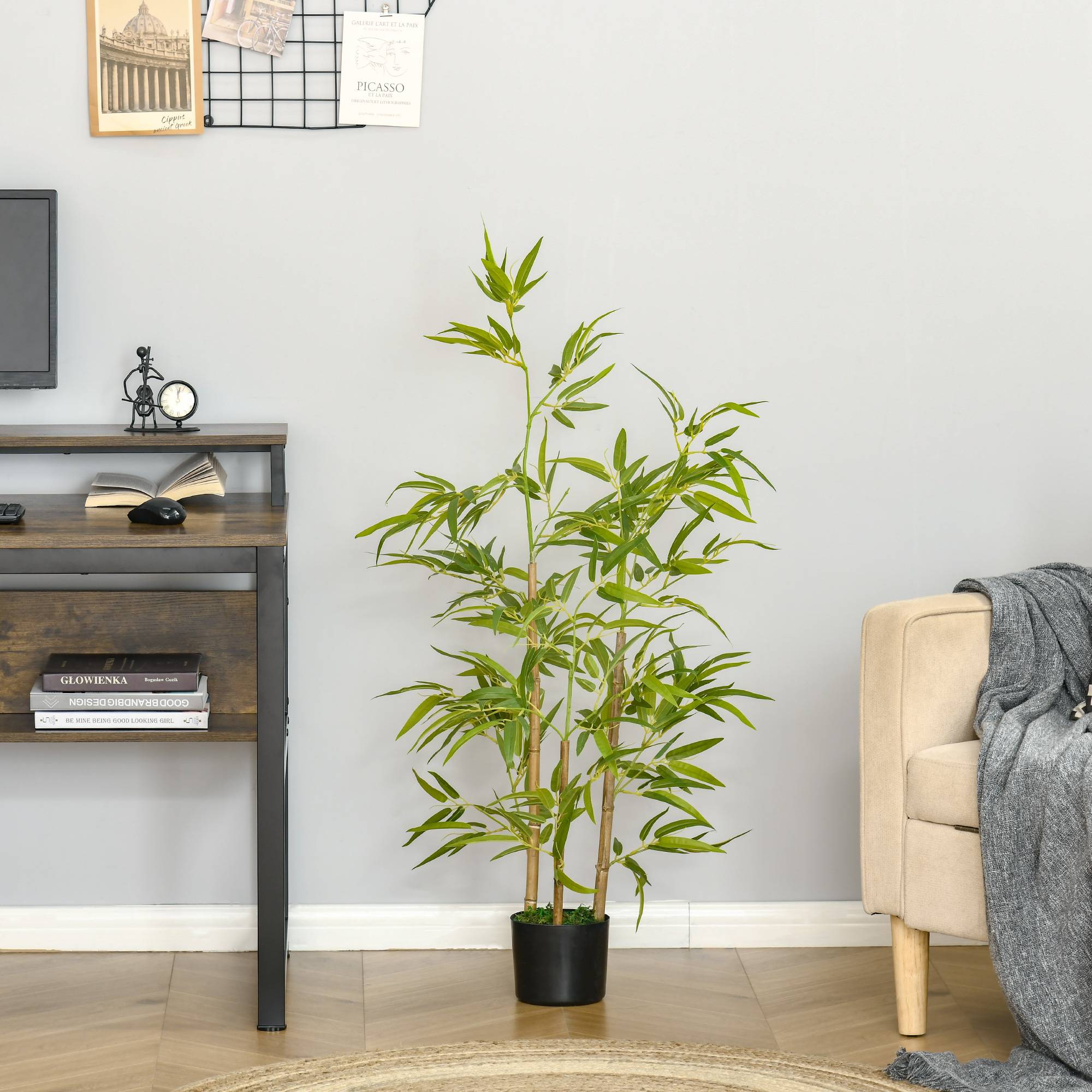 Plante artificielle 120cm en pot, 336 feuilles, bambou réaliste, int/ext - Image 3