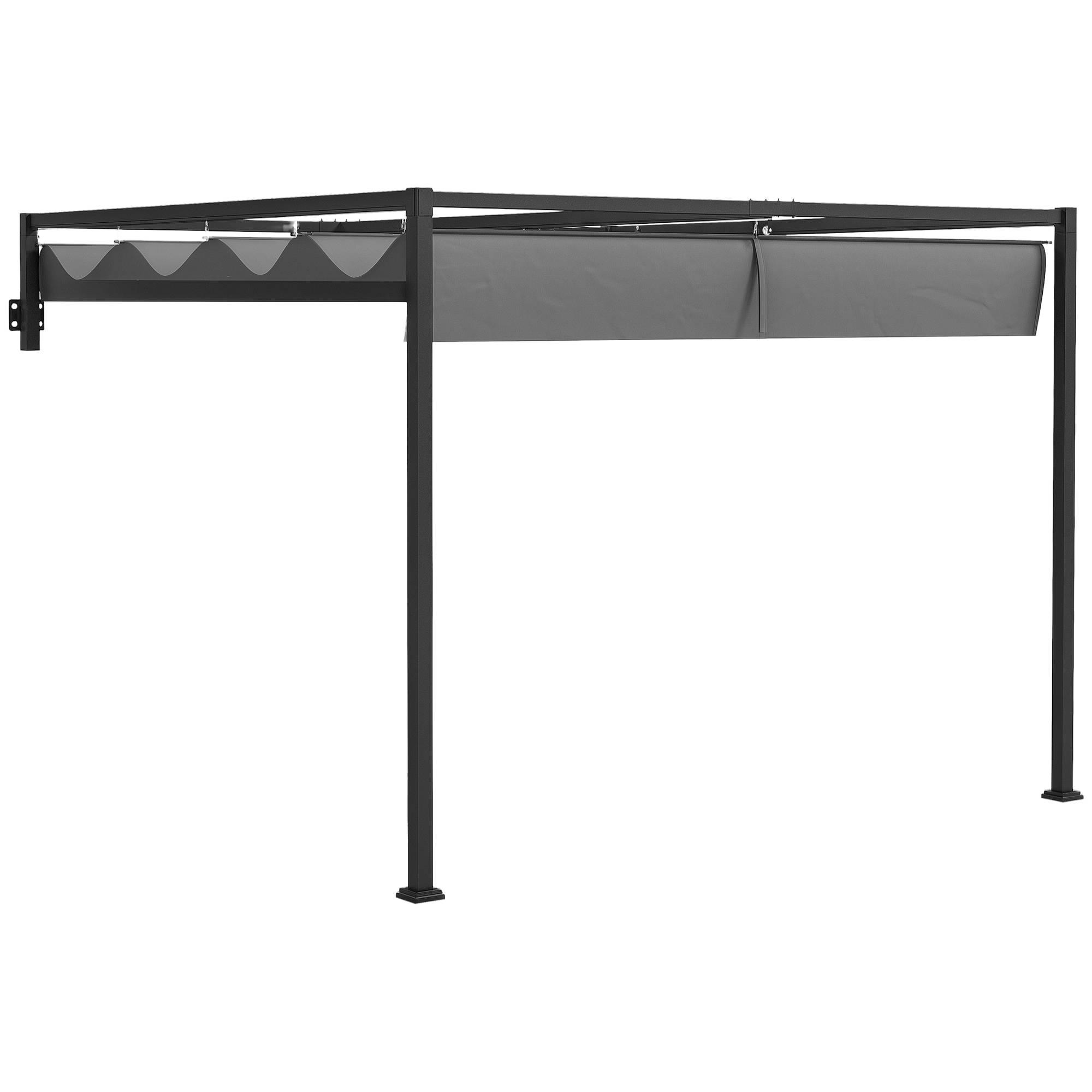 Pergola Adossée Acier Terrasse Toit Rétractable Drainage 3x4m Gris Foncé - ComfortXL Outdoor Living - Image 1